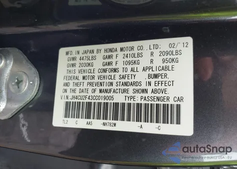 2012 Acura Tsx 2.4 z USA, uszkodzony, nr VIN JH4CU2F43CC019005